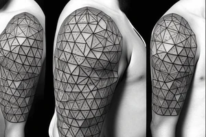 design me a geometric inner arm tattoo from shoulder to wrist that includes a side view of a woman's face. Include lightning strike components tattoo idea