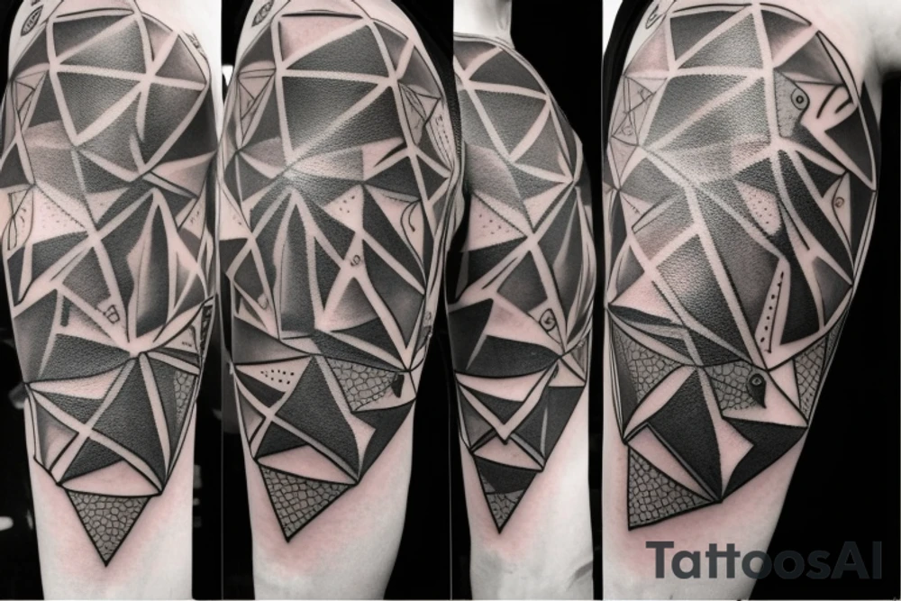 design me a geometric inner arm tattoo from shoulder to wrist that includes a side view of a woman's face. Include lightning strike components with a mix of electrical circuitry tattoo idea