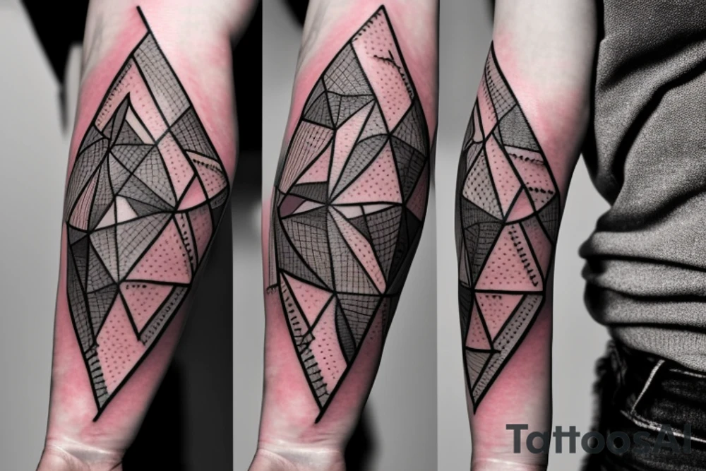 design me a geometric inner arm tattoo from shoulder to wrist that includes a side view of a woman's face. Include lightning strike components with a mix of electrical circuitry tattoo idea