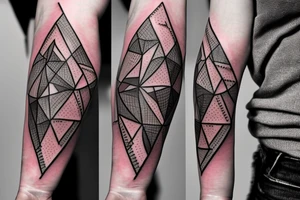 design me a geometric inner arm tattoo from shoulder to wrist that includes a side view of a woman's face. Include lightning strike components with a mix of electrical circuitry tattoo idea