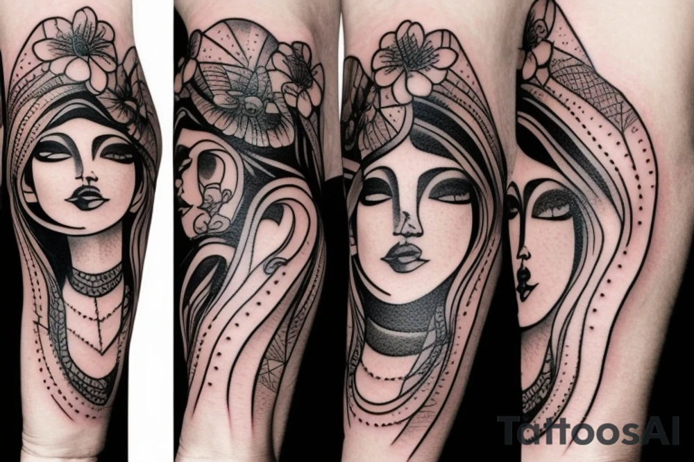 ARM TATTO WITH SIDE OF WOMAN FACE tattoo idea