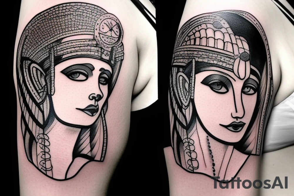 ARM TATTO WITH SIDE OF WOMAN FACE CLEOPATRA tattoo idea