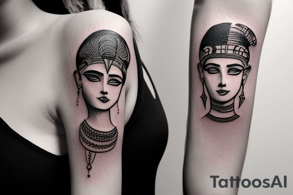 ARM TATTO WITH SIDE OF WOMAN FACE CLEOPATRA tattoo idea
