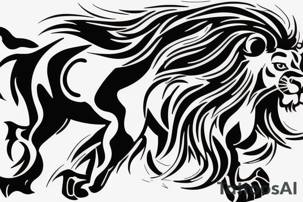 small black outline of lion chasing a bull. Leo and Taurus matching tattoo tattoo idea
