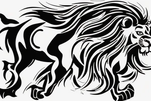 small black outline of lion chasing a bull. Leo and Taurus matching tattoo tattoo idea