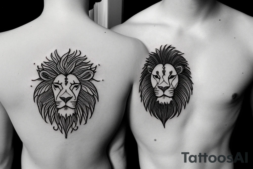small black outline of lion chasing a bull. Leo and Taurus matching tattoo tattoo idea