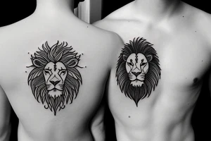 small black outline of lion chasing a bull. Leo and Taurus matching tattoo tattoo idea