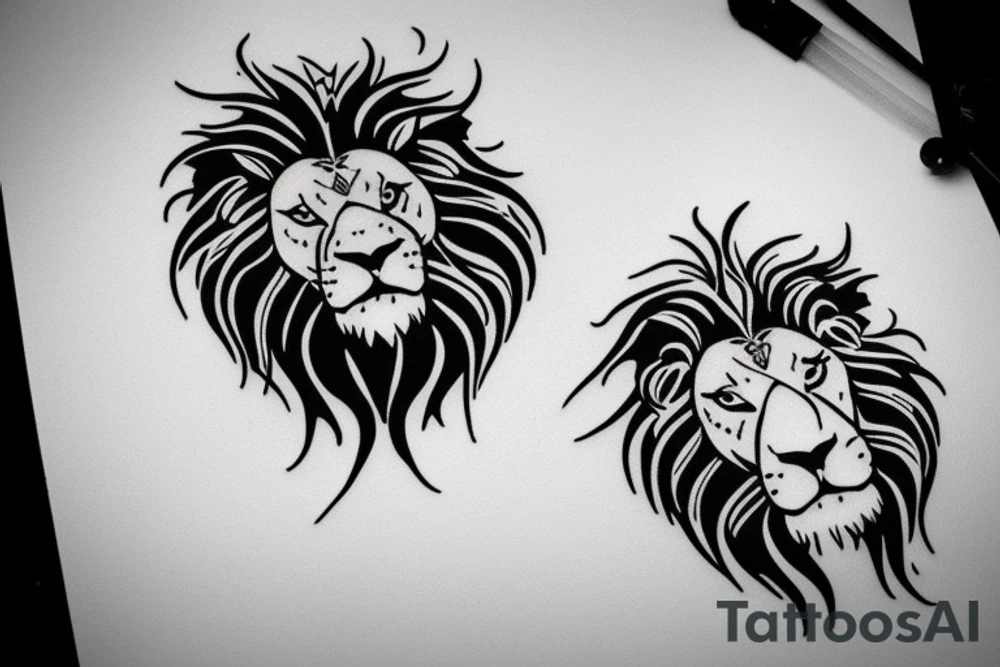 small black outline of lion chasing a bull tattoo idea