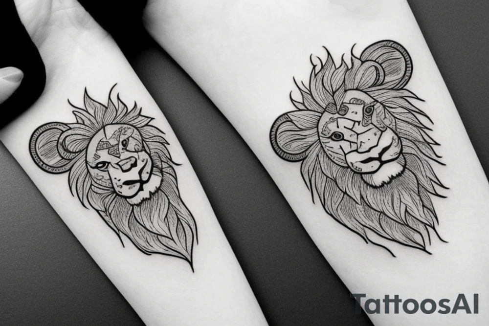small black outline of lion chasing a bull tattoo idea