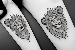 small black outline of lion chasing a bull tattoo idea