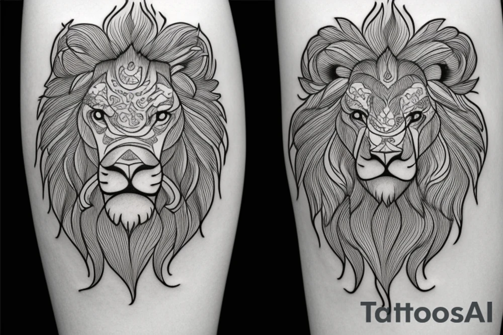 outline of lion chasing a bull tattoo idea