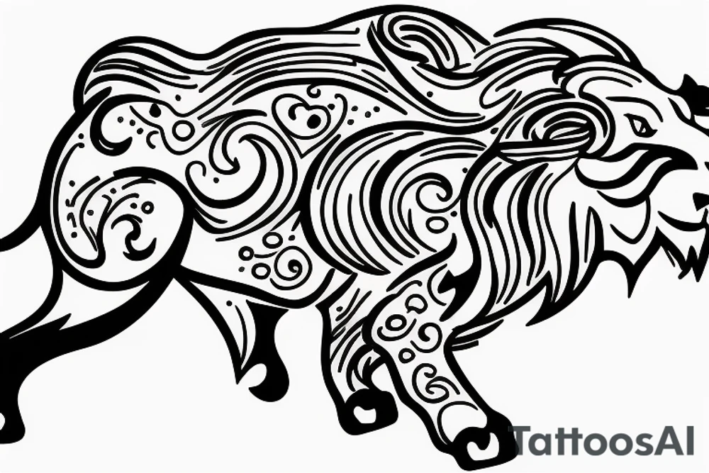 outline of lion chasing a bull tattoo idea