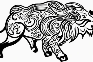 outline of lion chasing a bull tattoo idea