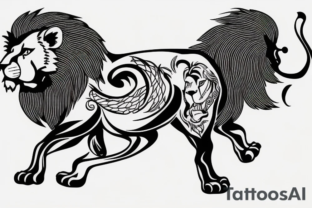 Lion chasing bull tattoo idea