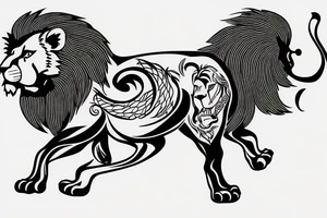 Lion chasing bull tattoo idea