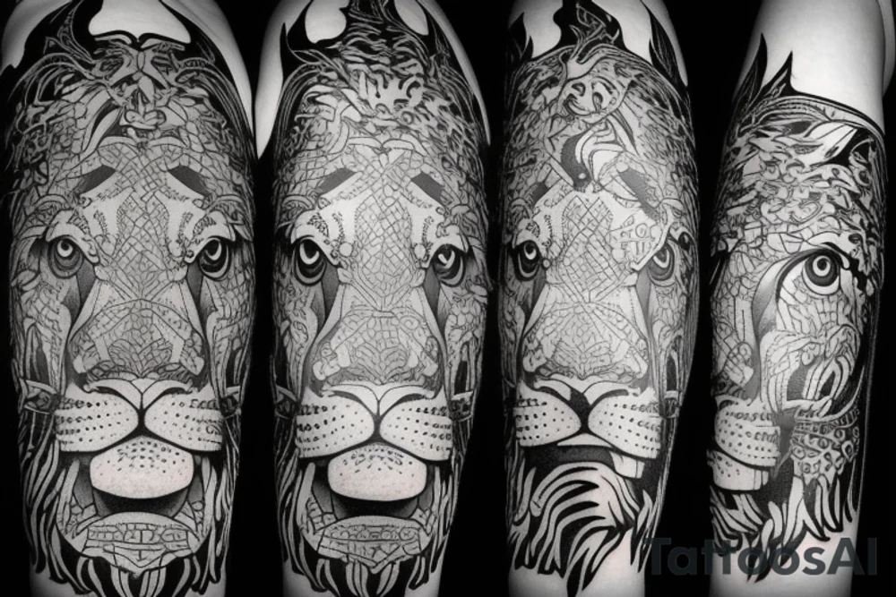 Lion chasing bull tattoo idea