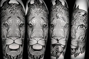 Lion chasing bull tattoo idea