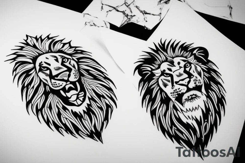 Lion chasing bull tattoo idea