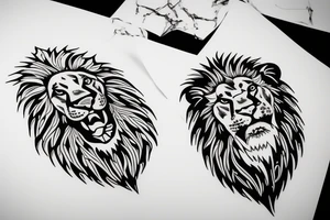Lion chasing bull tattoo idea