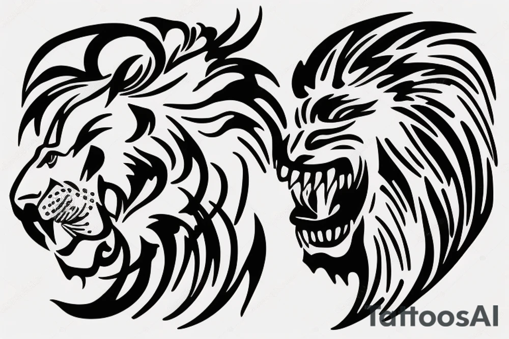 Lion chasing bull tattoo idea