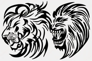 Lion chasing bull tattoo idea