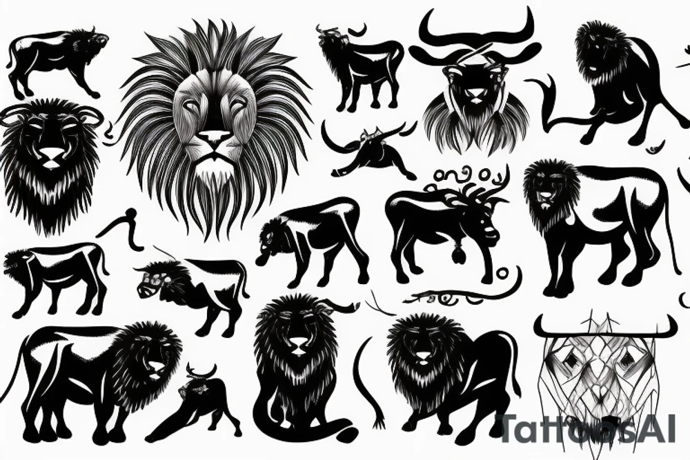 Taurus leo bull lion tattoo idea