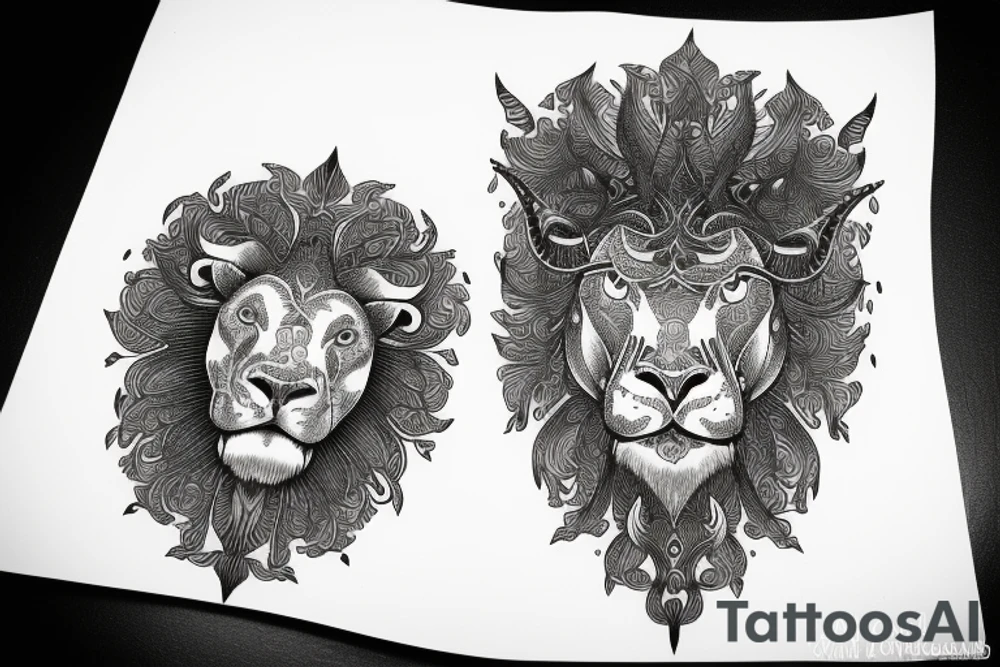 Taurus leo bull lion tattoo idea