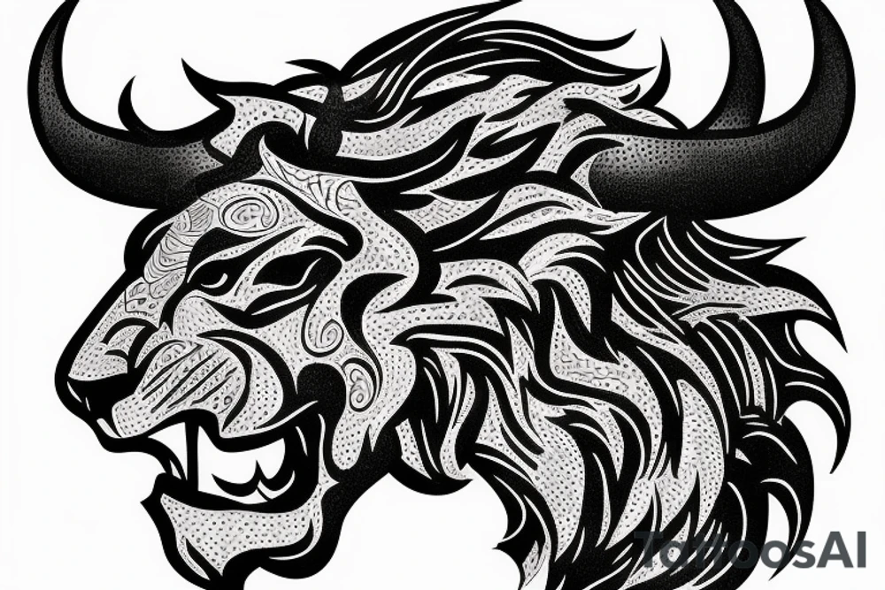 Lion running after Bull tattoo idea