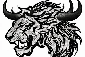 Lion running after Bull tattoo idea