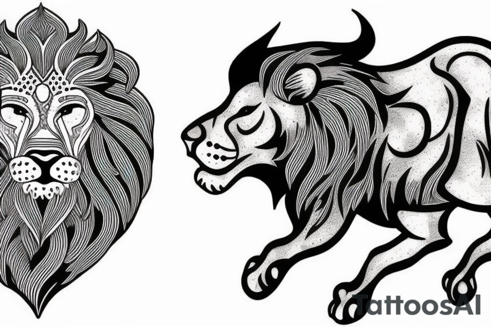 Lion running after Bull tattoo idea
