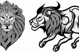 Lion running after Bull tattoo idea