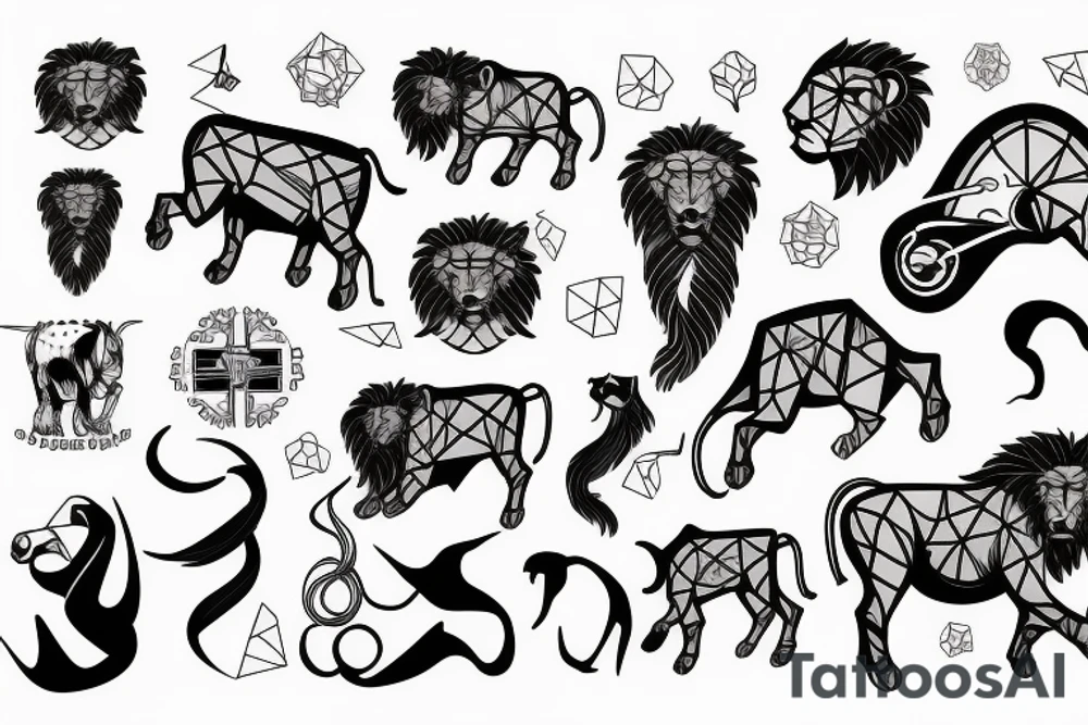 Leo lion Taurus Bull running tattoo idea