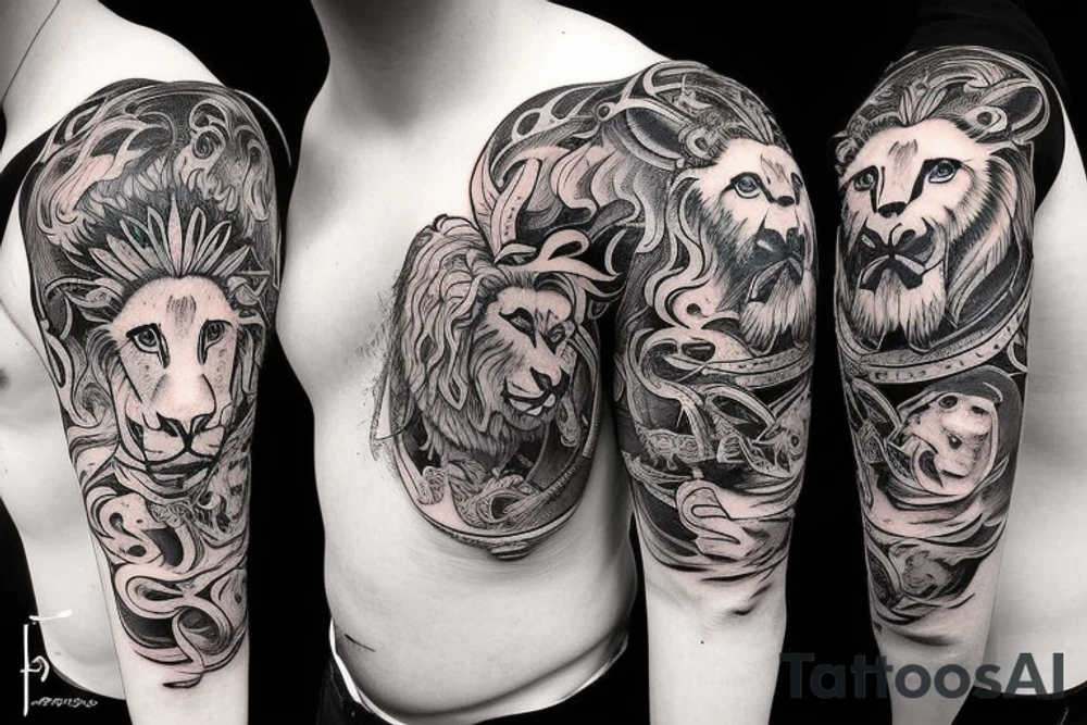 Bull and Lion tattoo idea