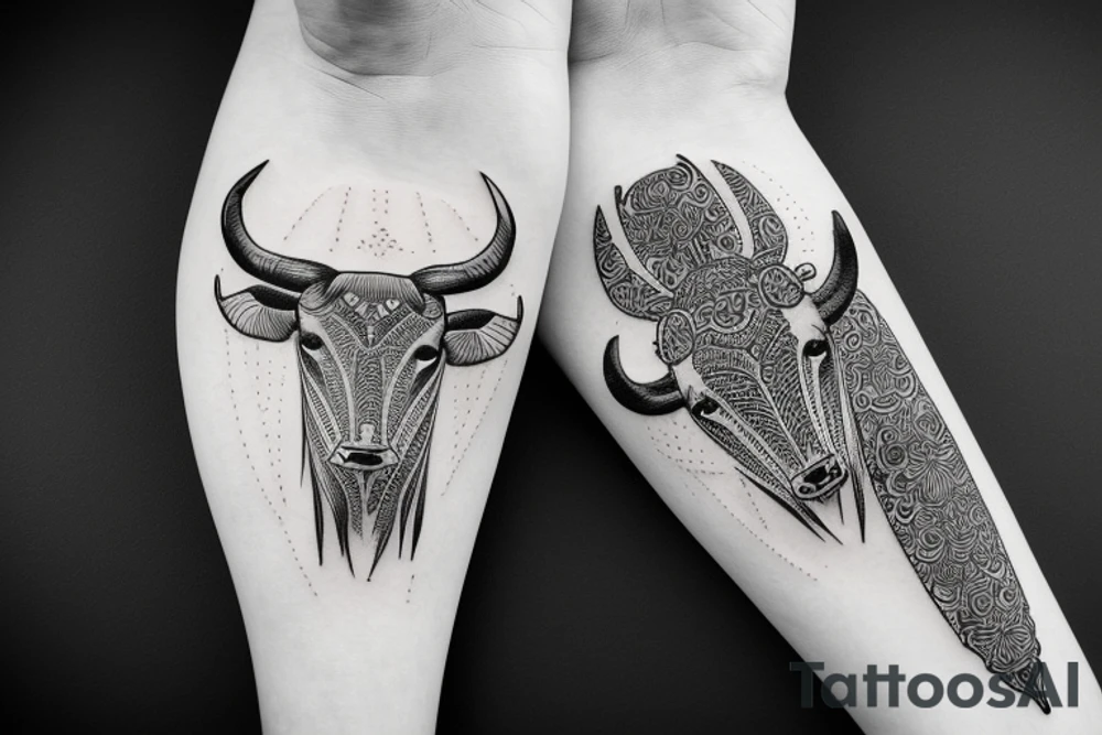 Taurus Bull running fineline tattoo idea