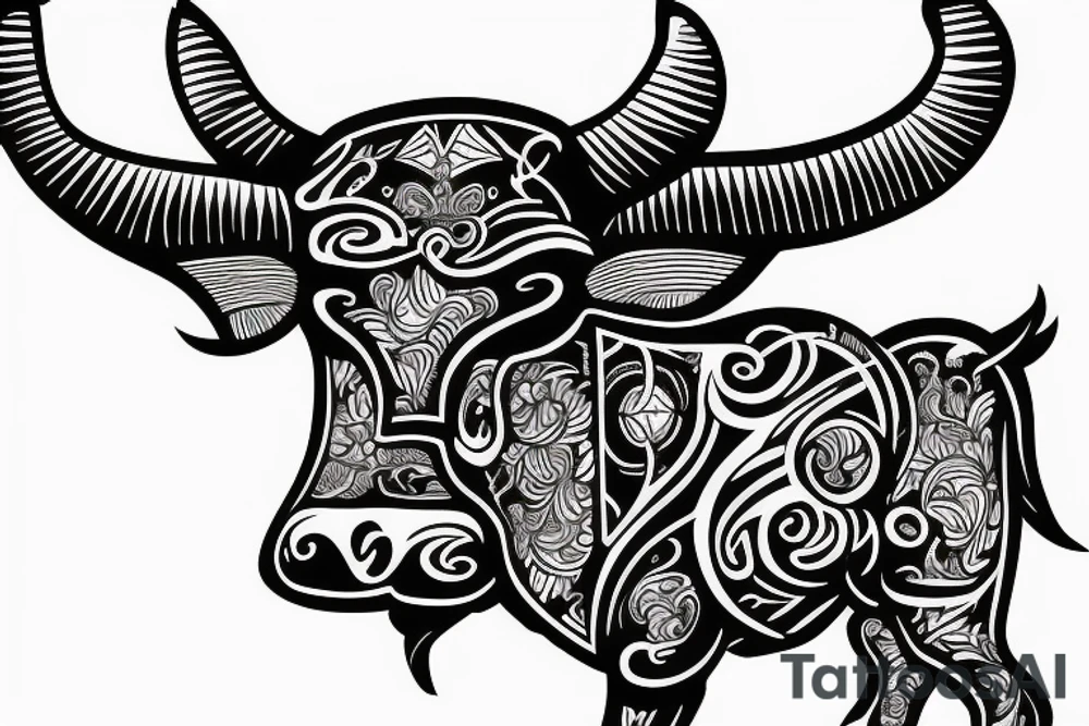 Taurus Bull running fineline tattoo idea