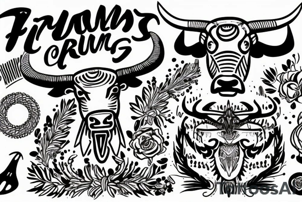 Taurus Bull running fineline tattoo idea