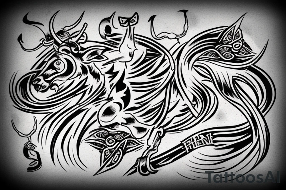Taurus running fine line outline tattoo idea