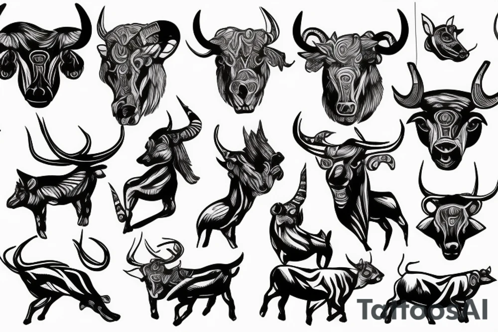 Taurus running fine line outline tattoo idea