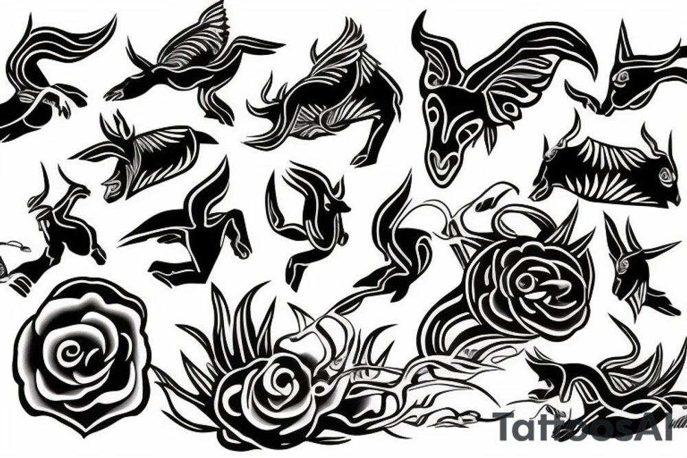Taurus running fine line outline tattoo idea