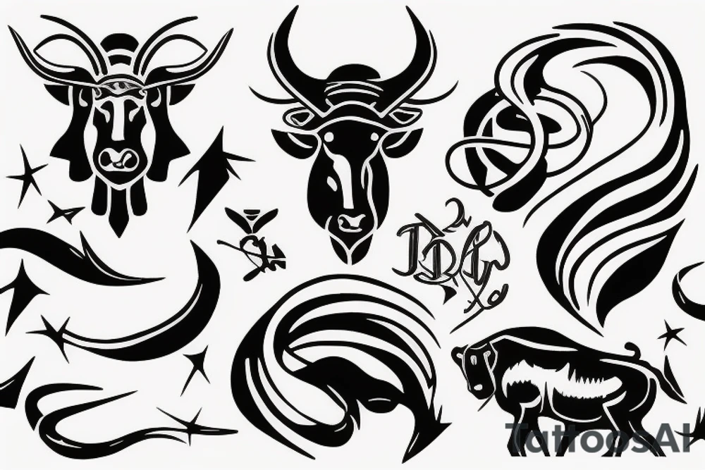 Taurus running fine line outline tattoo idea
