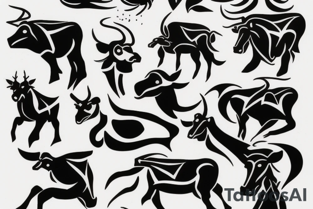 Taurus running fine line outline tattoo idea