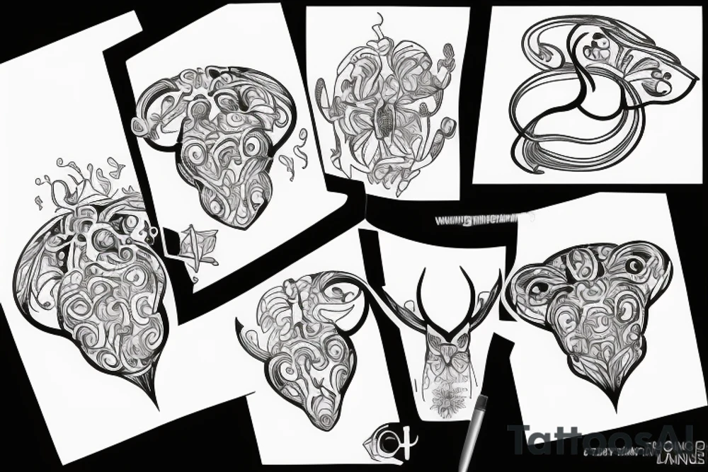 Taurus body fine line outline tattoo idea