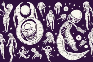 Alien reaching down from space through a portal and human reaching up through portal trying to touch the alien but falls an inch too short tattoo idea