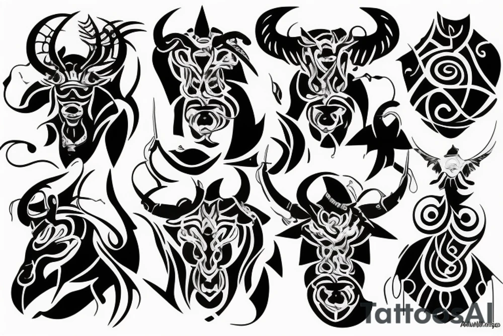 Taurus fine line outline tattoo idea