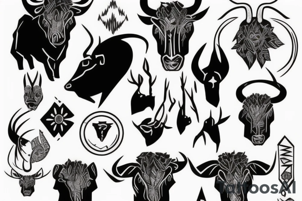 Taurus walking fine line outline tattoo idea