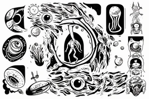 Alien reaching down from space through a portal and human reaching up through portal trying to touch the aliens finger tips but falls an inch too short tattoo idea