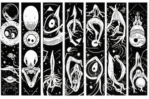 Alien reaching down from space through a portal and human reaching up through portal trying to touch the aliens finger tips but falls an inch too short tattoo idea