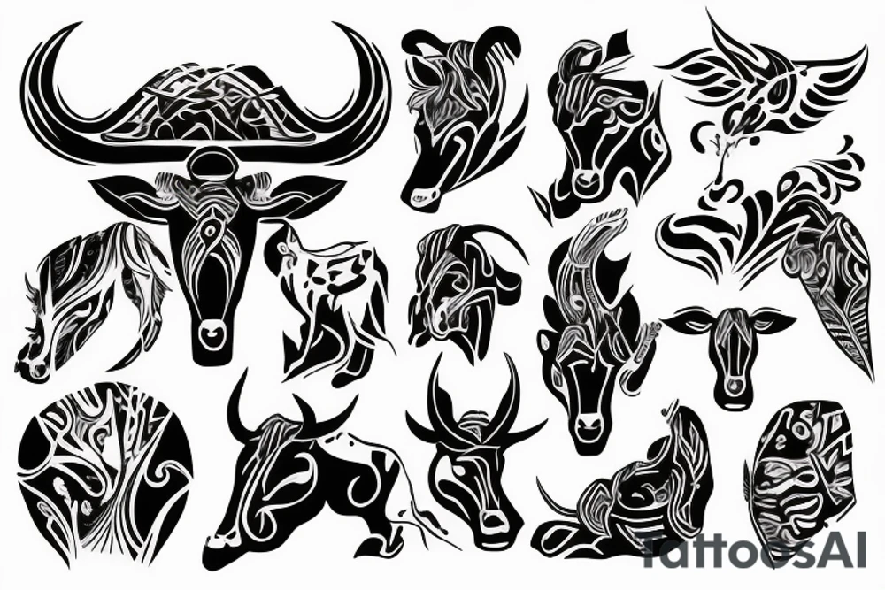 Taurus walking fine line outline tattoo idea