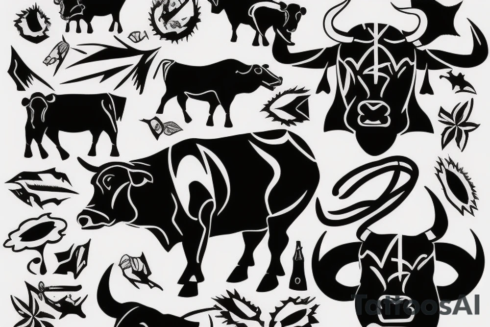 A bull walking outline tattoo idea
