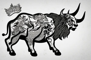 A lion walking behind a bull tattoo idea